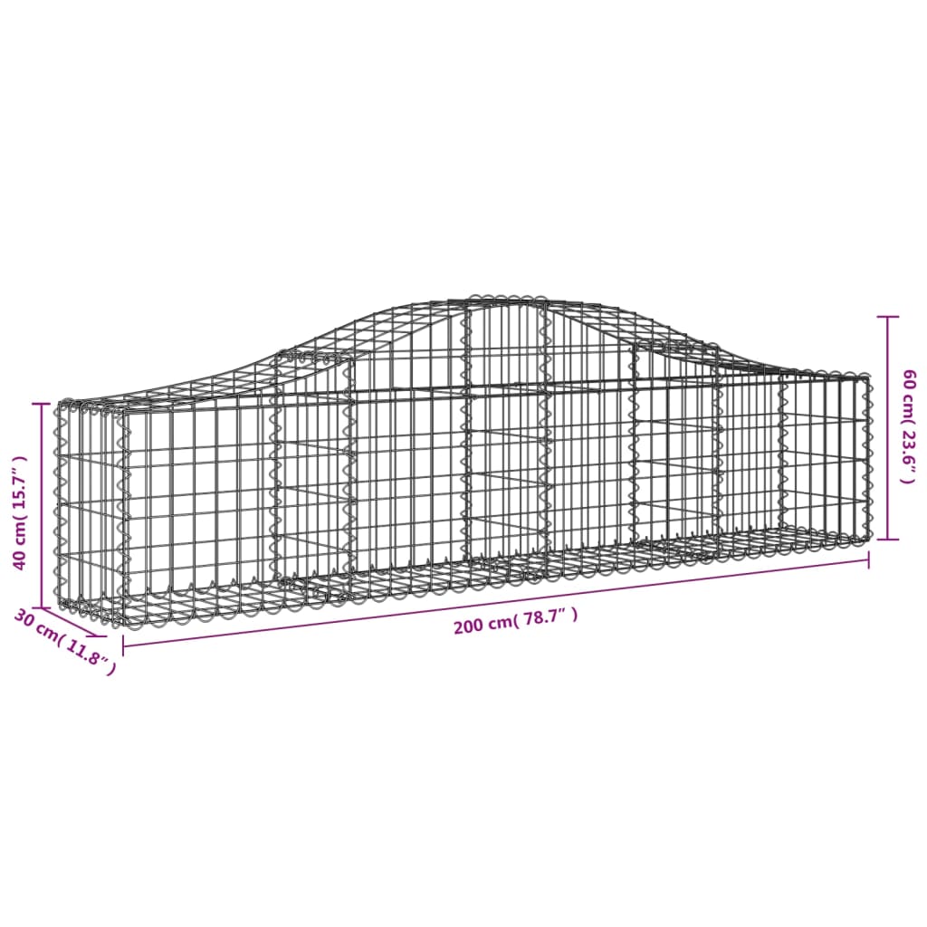 vidaXL arkveida gabiona grozi, 15 gb., 200x30x40/60 cm, cinkota dzelzs