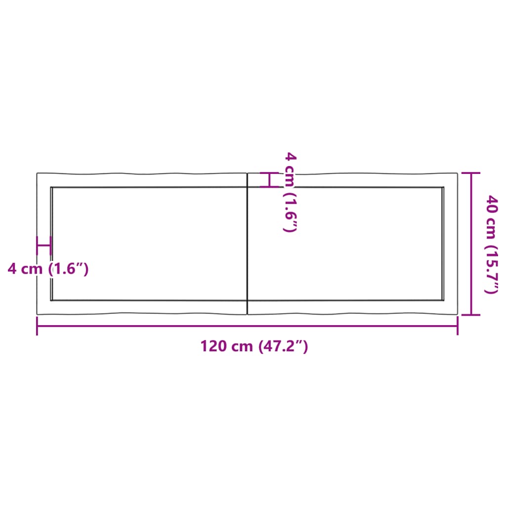 vidaXL galda virsma, 120x40x(2-4) cm, masīvkoks, dabīgas formas mala