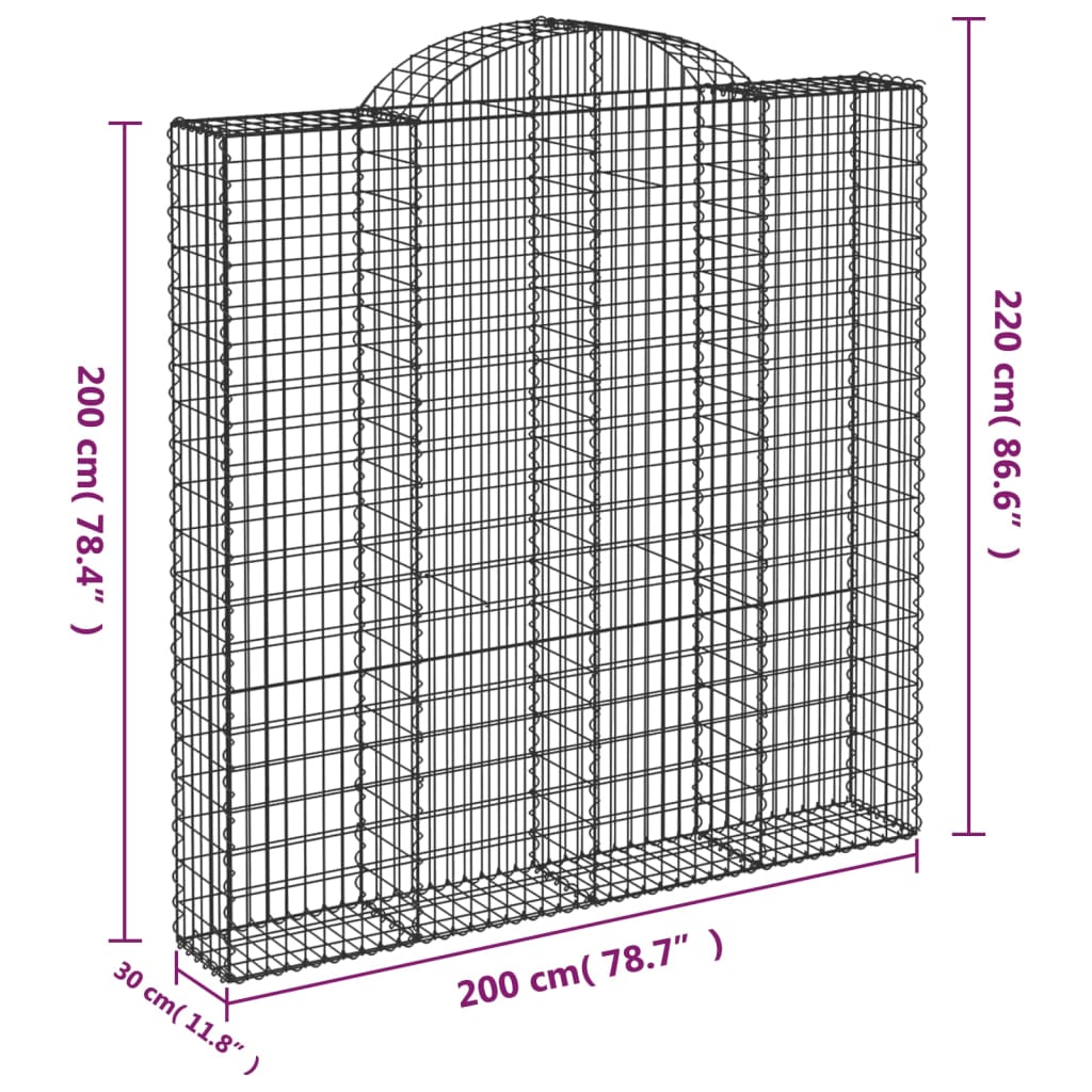 vidaXL arkveida gabiona grozi, 5 gb., 200x30x200/220cm, cinkota dzelzs