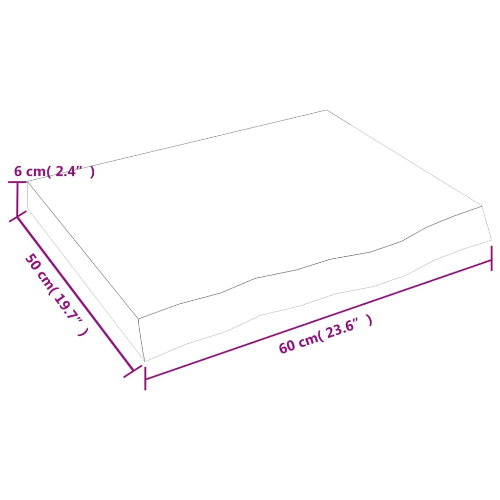 vidaXL galda virsma, 60x50x(2-6) cm, neapstrādāts ozola masīvkoks