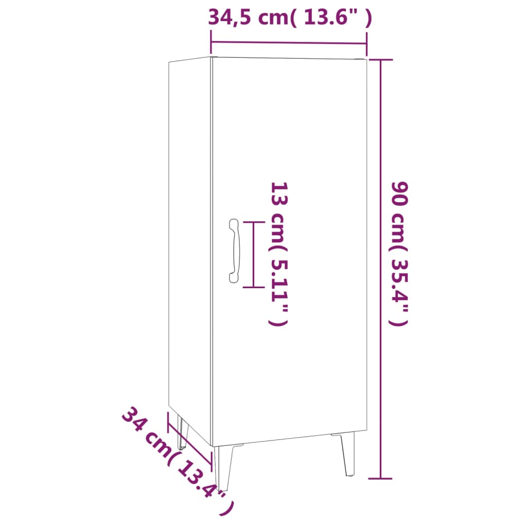 vidaXL kumode, melna, 34,5x34x90 cm, inženierijas koks