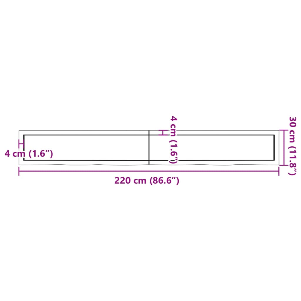 vidaXL vannasistabas letes virsma 220x30x(2-6)cm apstrādāts masīvkoks