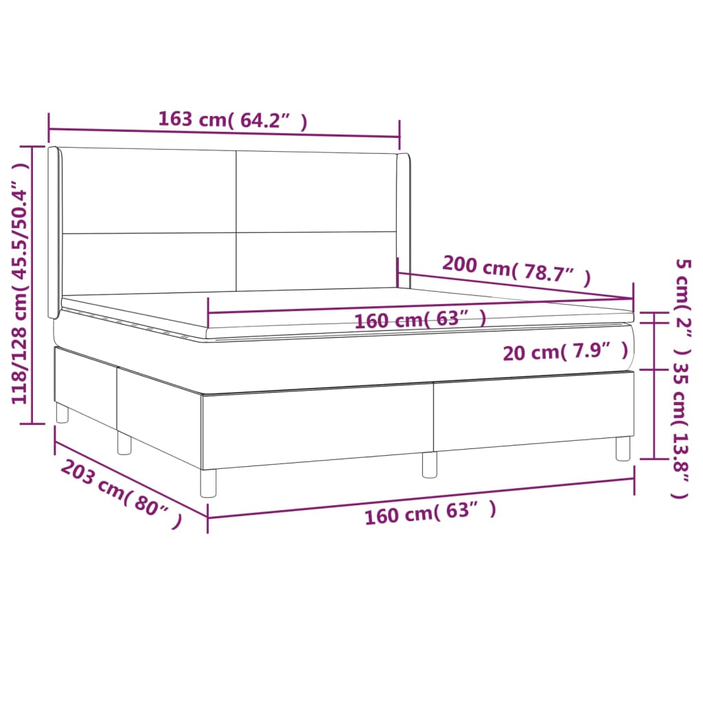 vidaXL atsperu gulta ar matraci, LED, brūna, 160x200 cm, mākslīgā āda