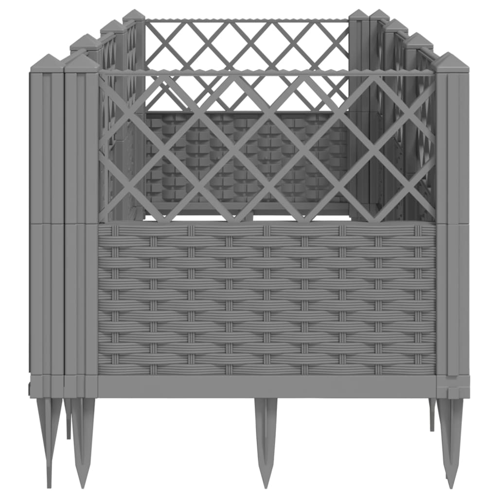 vidaXL dārza puķu kaste ar mietiņiem gaiši pelēka 123,5x43,5x43,5cm PP