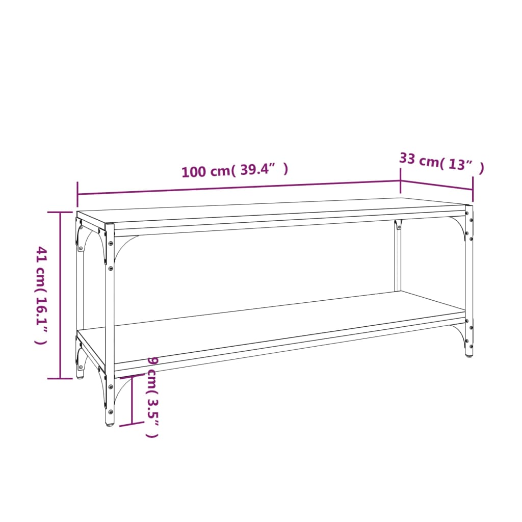 vidaXL TV galdiņš, koka krāsa, 100x33x41cm, inženierijas koks, tērauds