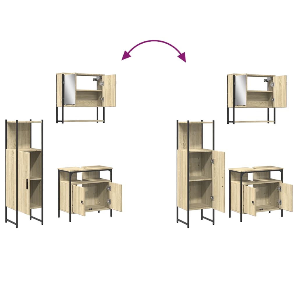 vidaXL 3-daļīgs vannasistabas mēbeļu komplekts, Sonomas ozolkoka