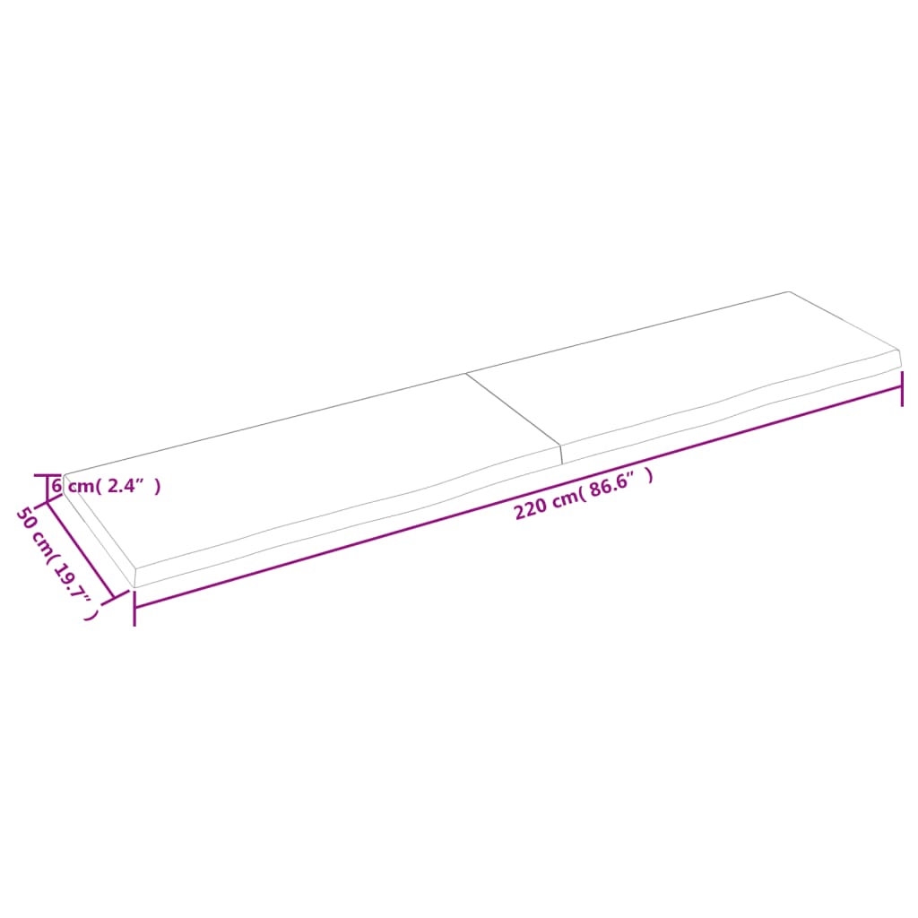 vidaXL vannasistabas virsma, 220x50x(2-6) cm , neapstrādāts masīvkoks