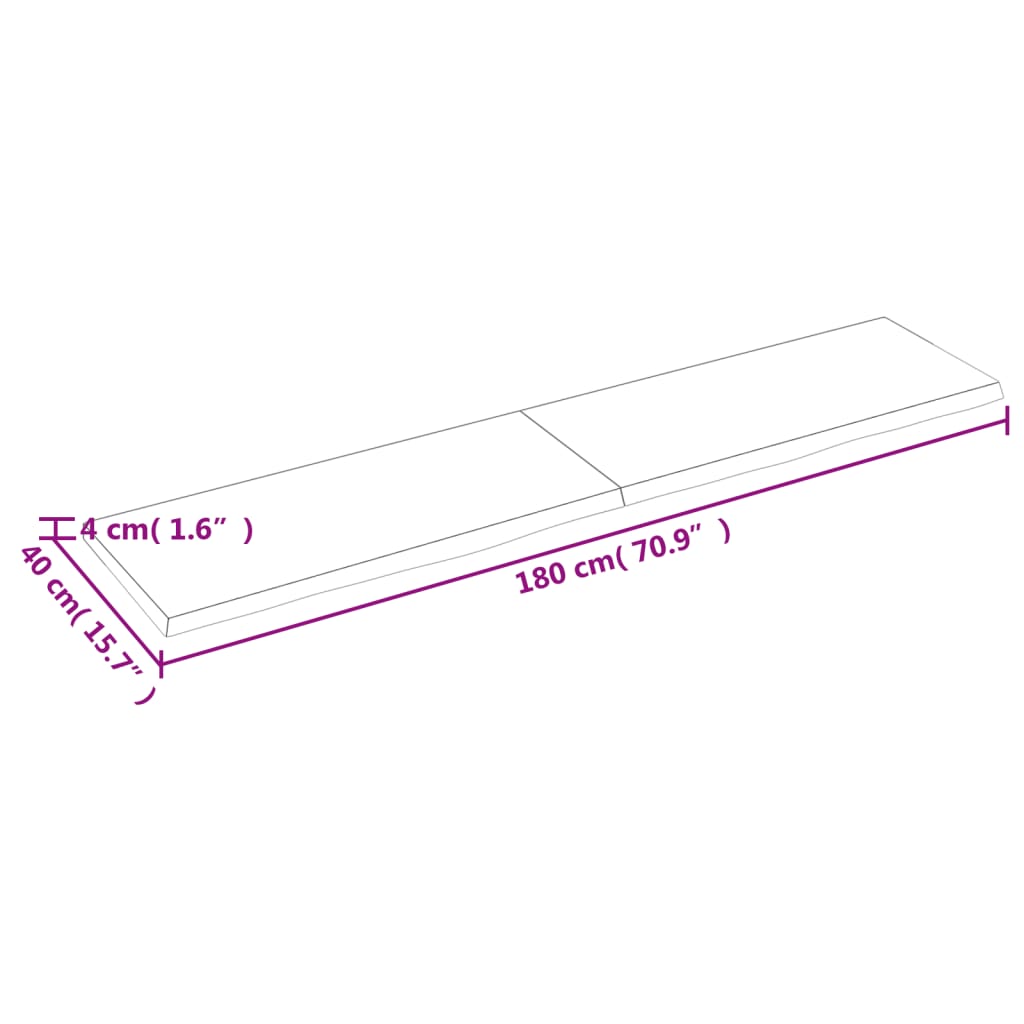 vidaXL galda virsma, 180x40x(2-4) cm, neapstrādāts ozola masīvkoks