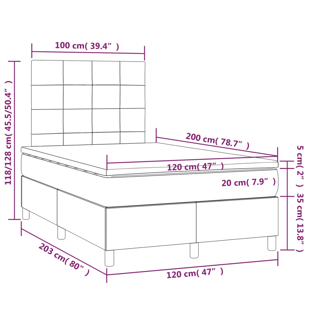 vidaXL atsperu gulta ar matraci, rozā samts, 120x200 cm