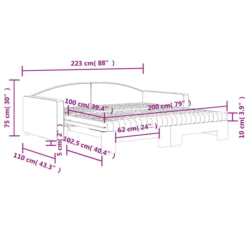 vidaXL dīvāngulta ar matraci, melns audums, 100x200 cm