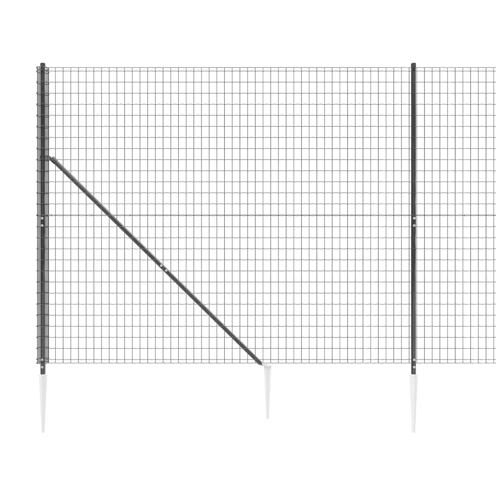 vidaXL stiepļu žogs ar zemes mietiņiem, antracītpelēks, 1,4x25 m