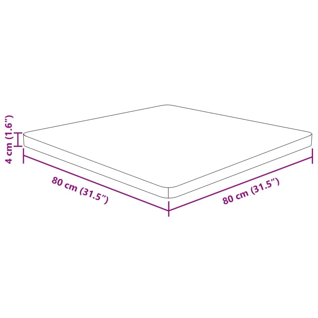 vidaXL kvadrāta galda virsma, 80x80x4 cm, ozola masīvkoks