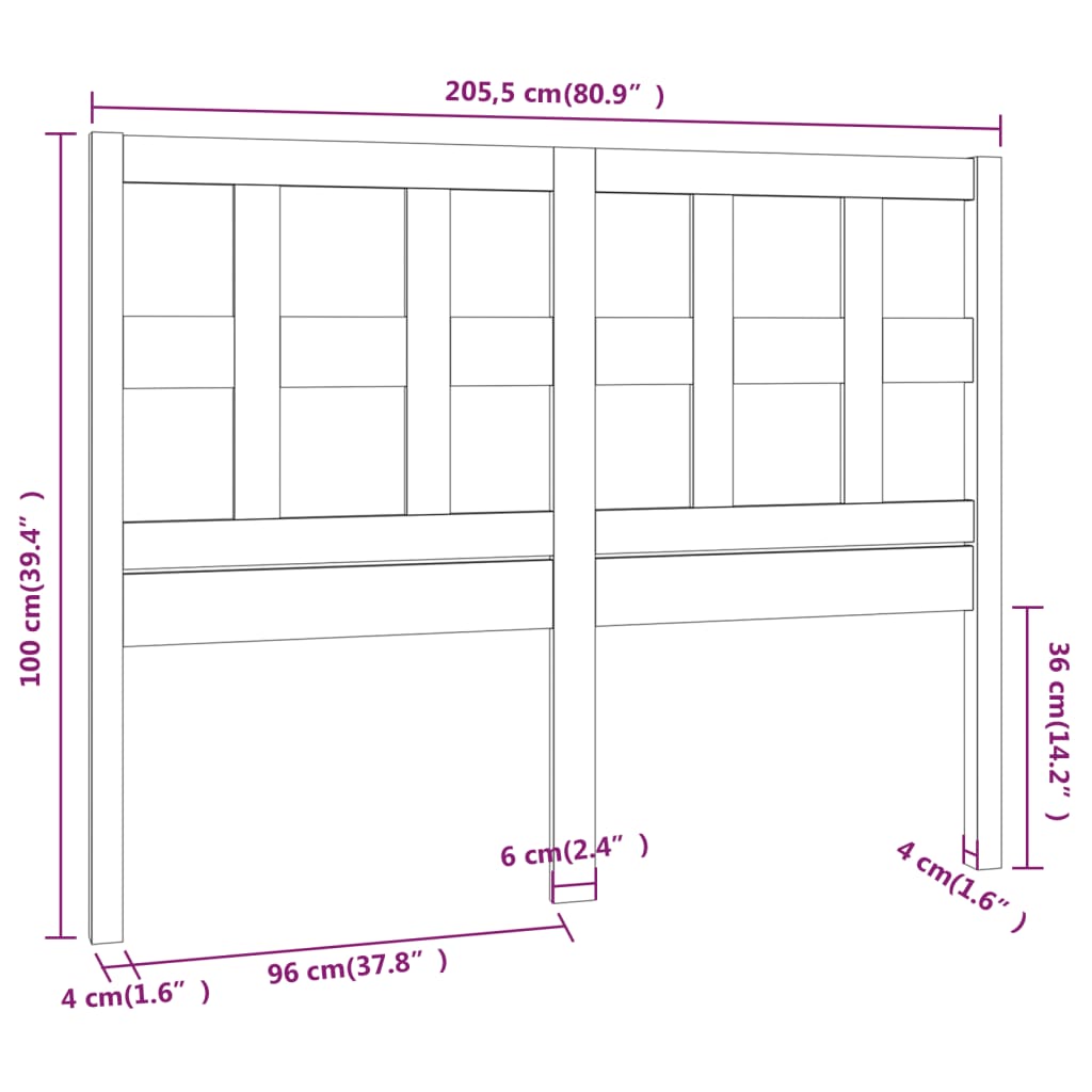 vidaXL gultas galvgalis, medus brūns, 205,5x4x100cm, priedes masīvkoks