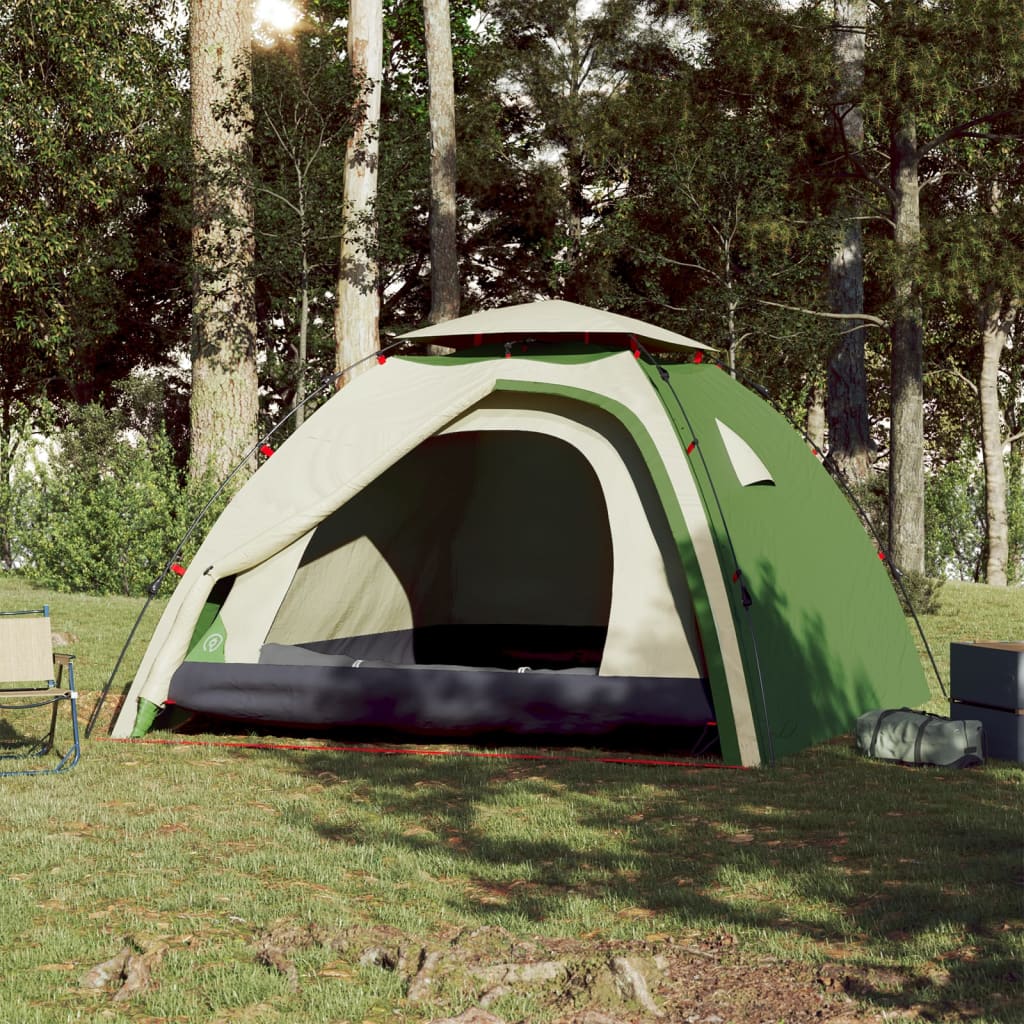 vidaXL kempinga telts 4 personām, kupola forma, zaļa