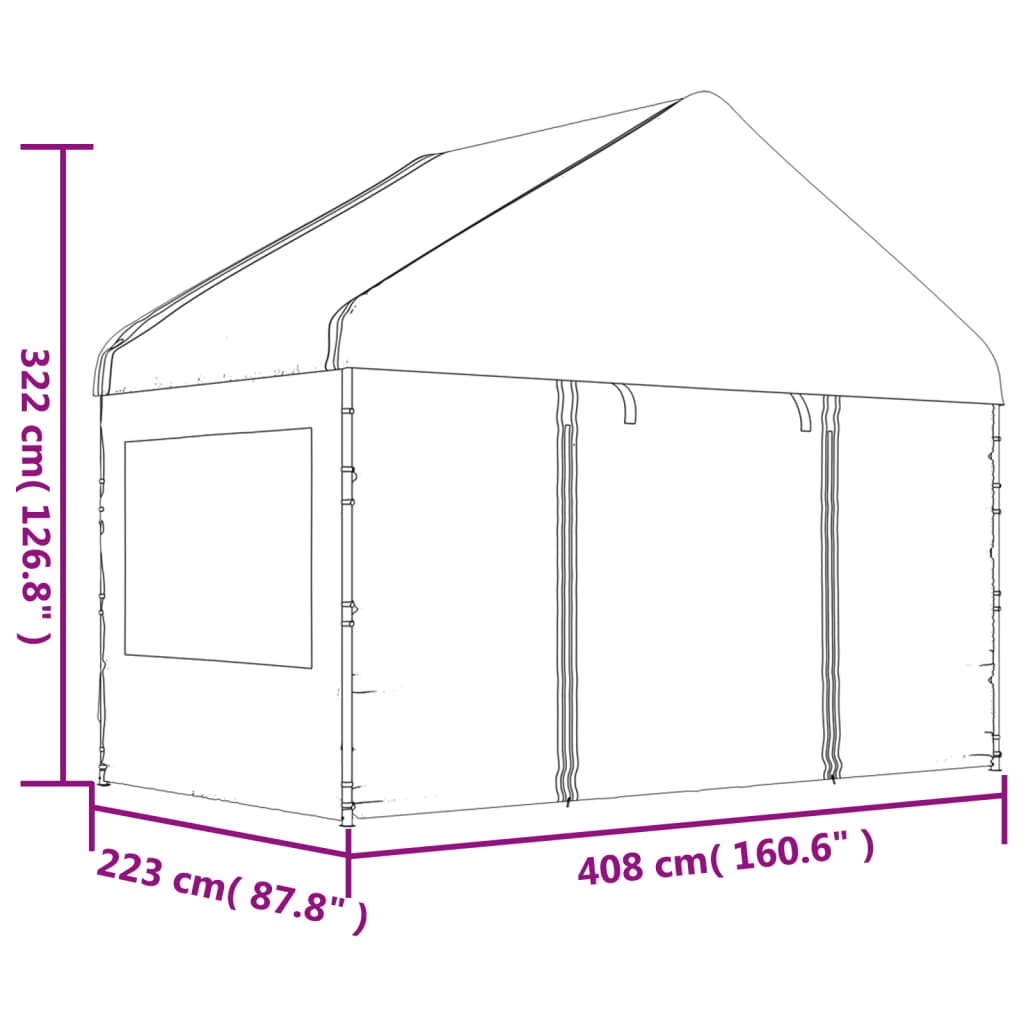 vidaXL nojume ar jumtu, balta, 8,92x4,08x3,22 m, polietilēns