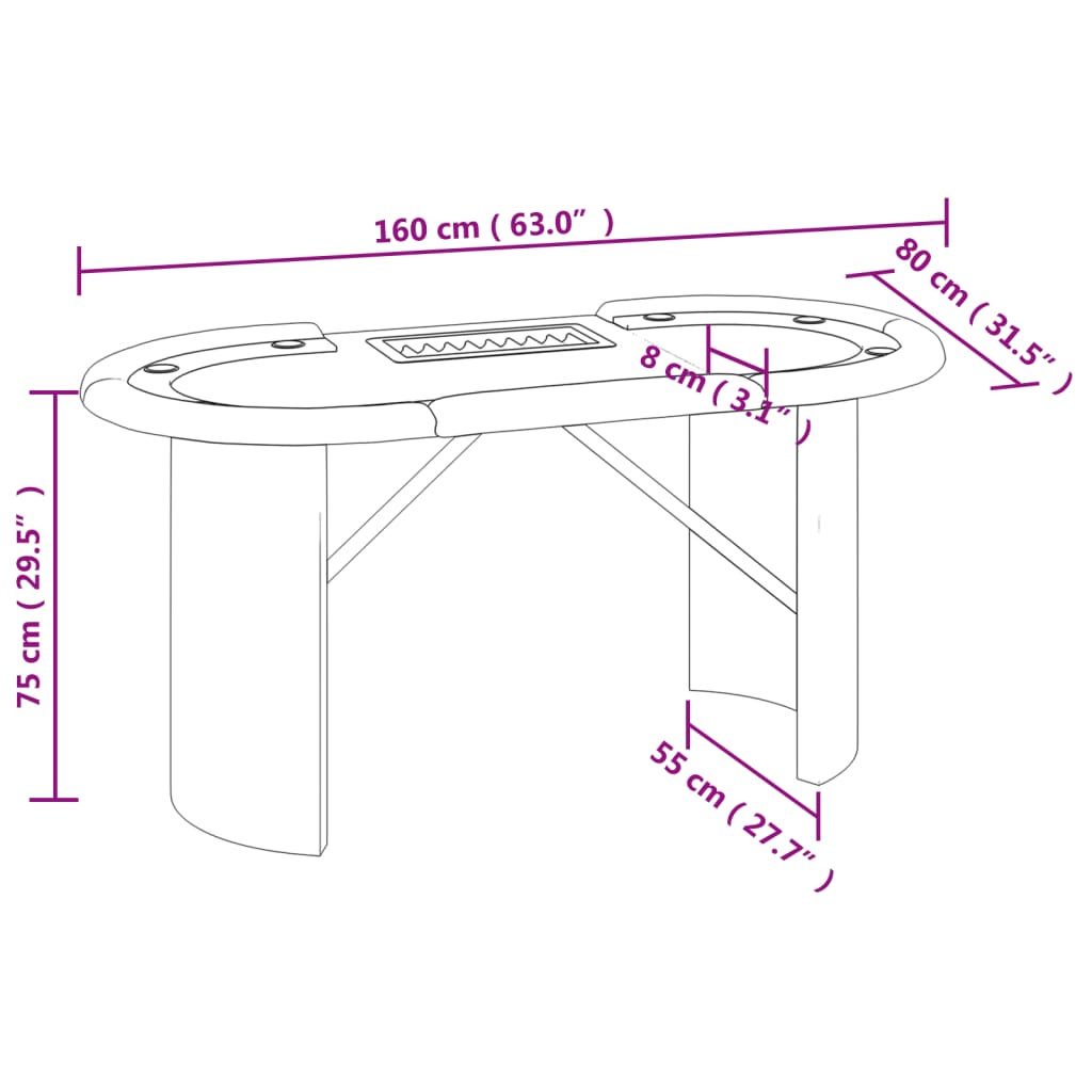 vidaXL pokera galds ar žetonu trauku, 10 personām,zils, 160x80x75 cm