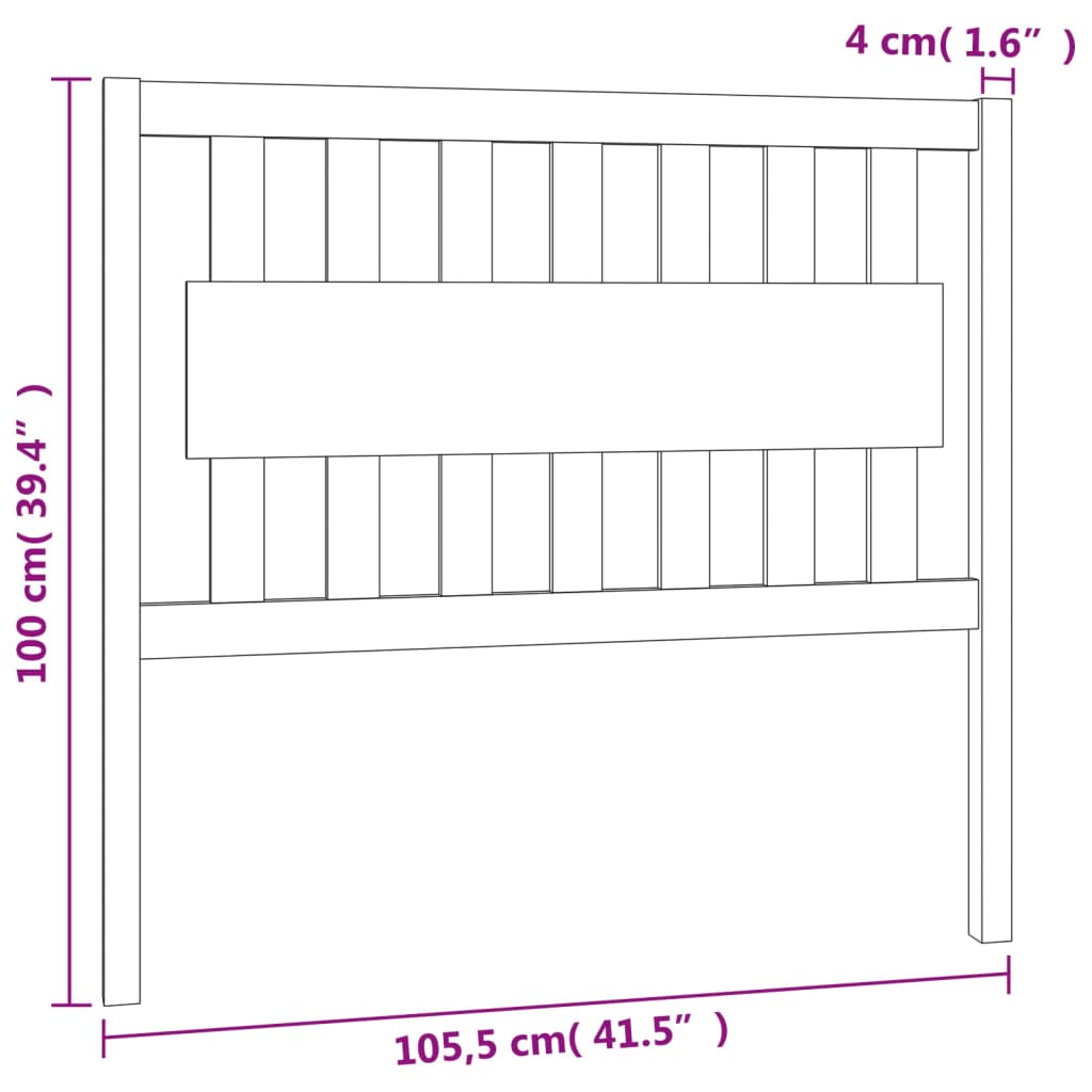 vidaXL gultas galvgalis, melns, 105,5x4x100 cm, priedes masīvkoks