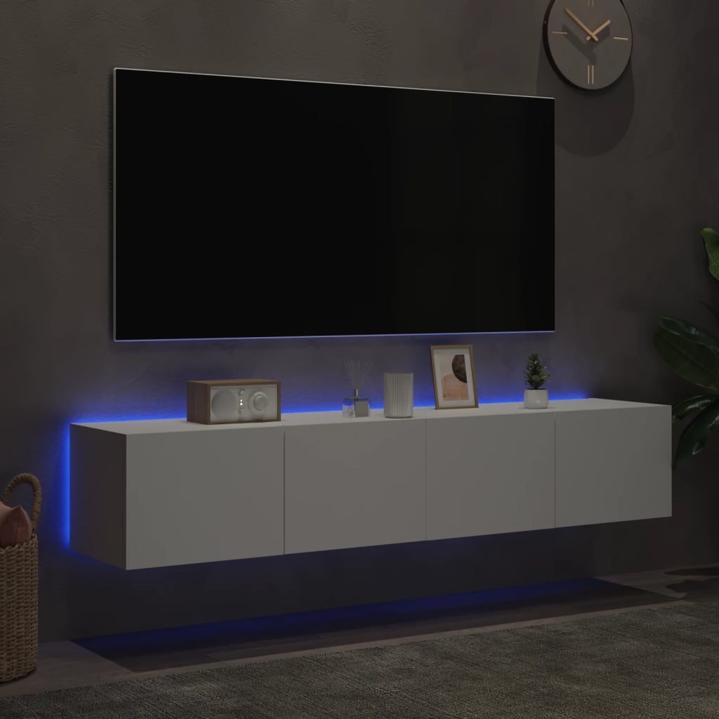 vidaXL TV galdiņi ar LED lampiņām, 2 gab., balti, 80x35x31 cm