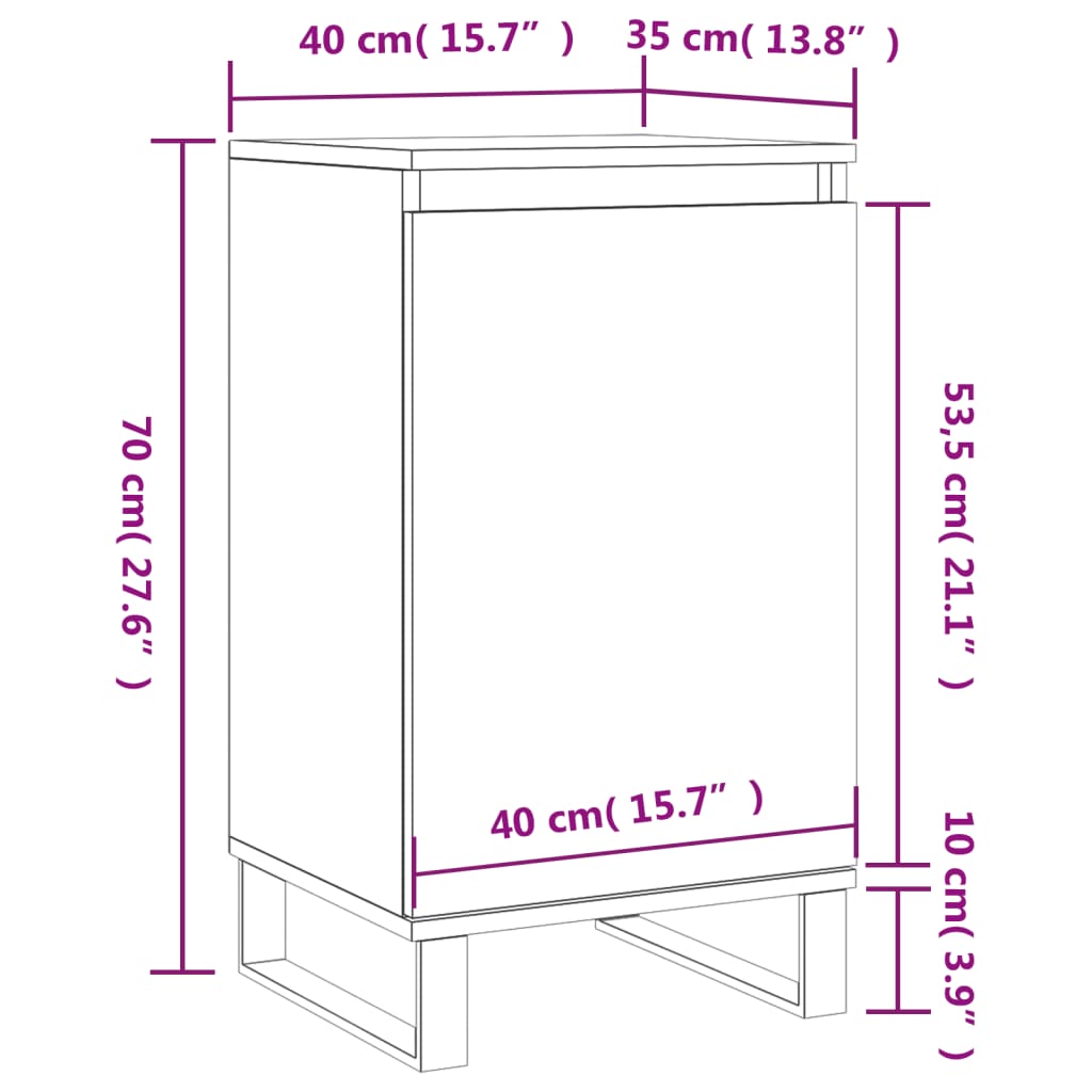 vidaXL kumode, pelēka ozolkoka, 40x35x70 cm, inženierijas koks