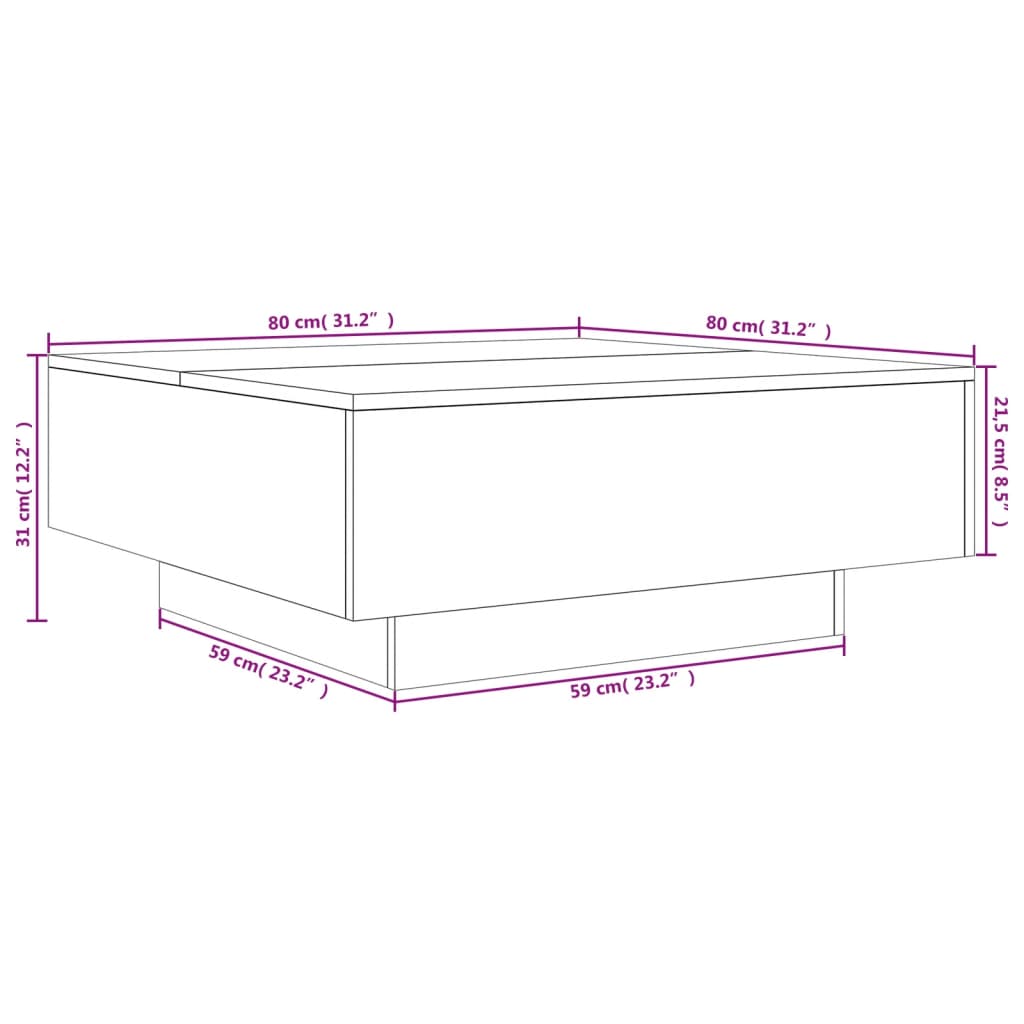 vidaXL kafijas galdiņš ar LED, ozolkoka, 80x80x31 cm