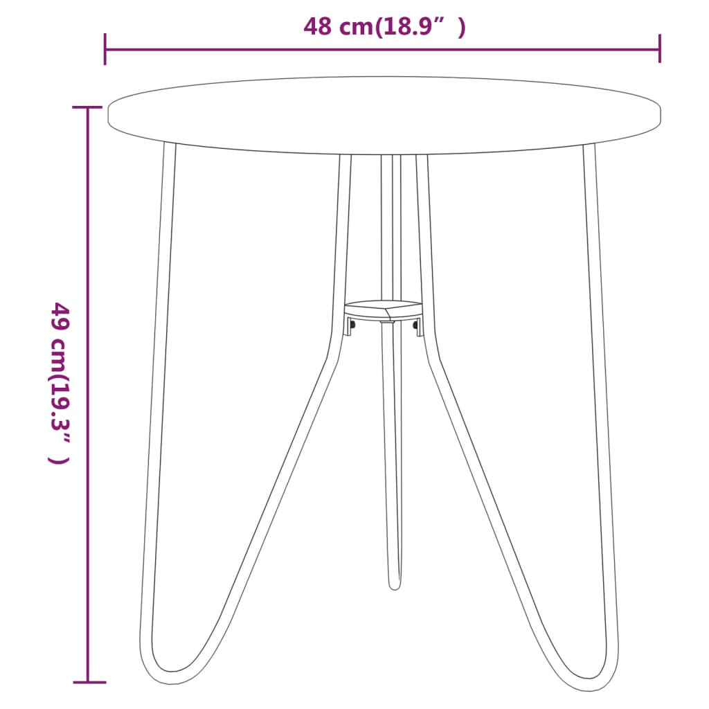 vidaXL tējas galdiņš, melns, 48 cm, MDF un dzelzs