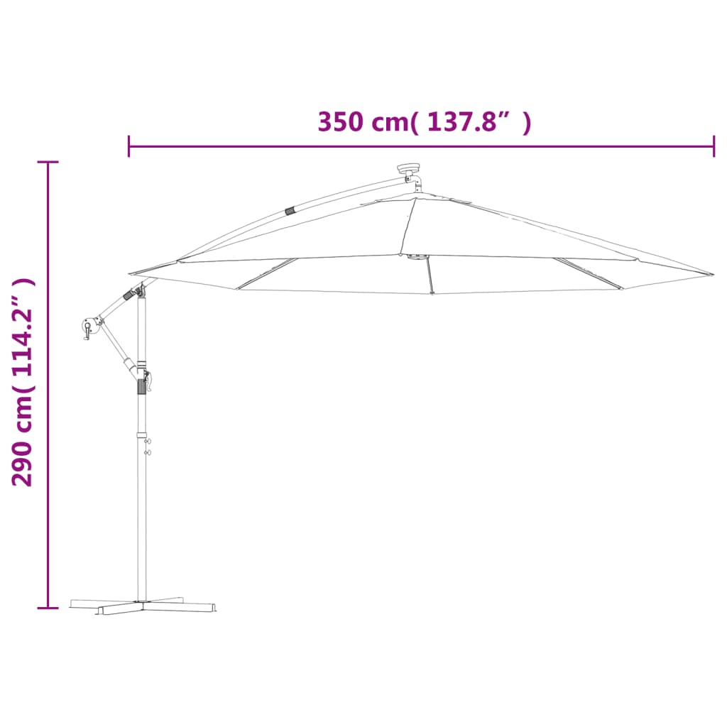 vidaXL saulessargs ar LED gaismām un metāla kātu, 350 cm, pelēkbrūns