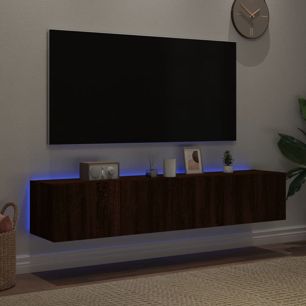 vidaXL TV plaukti ar LED lampiņām, 2 gab., 80x35x31 cm, brūna ozolkoka