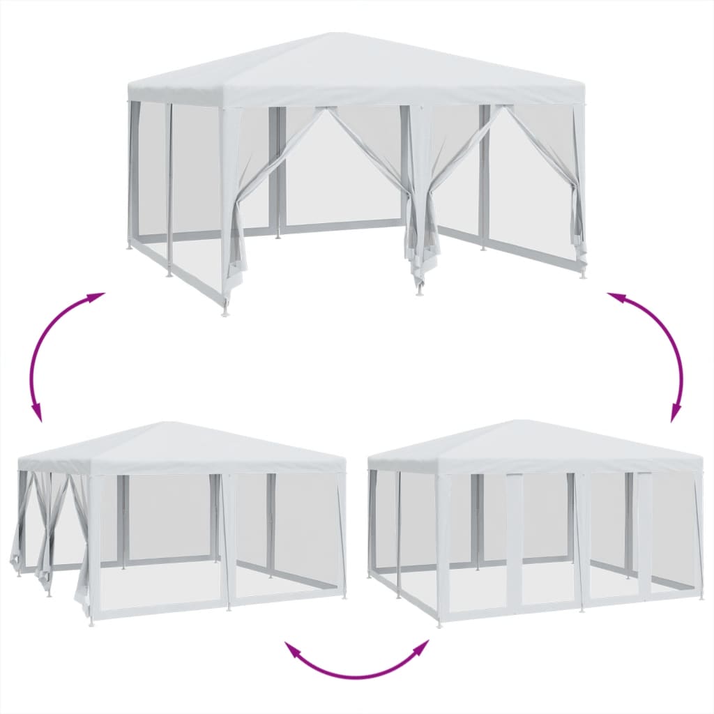 vidaXL svinību telts, ar 8 sieta sienām, 4x4 m, balta, HDPE