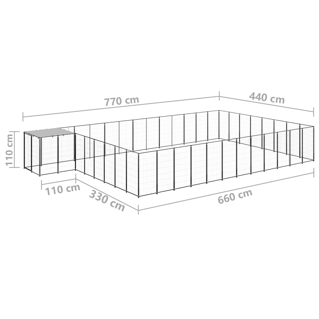 vidaXL suņu voljērs, 30,25 m², tērauds, melns