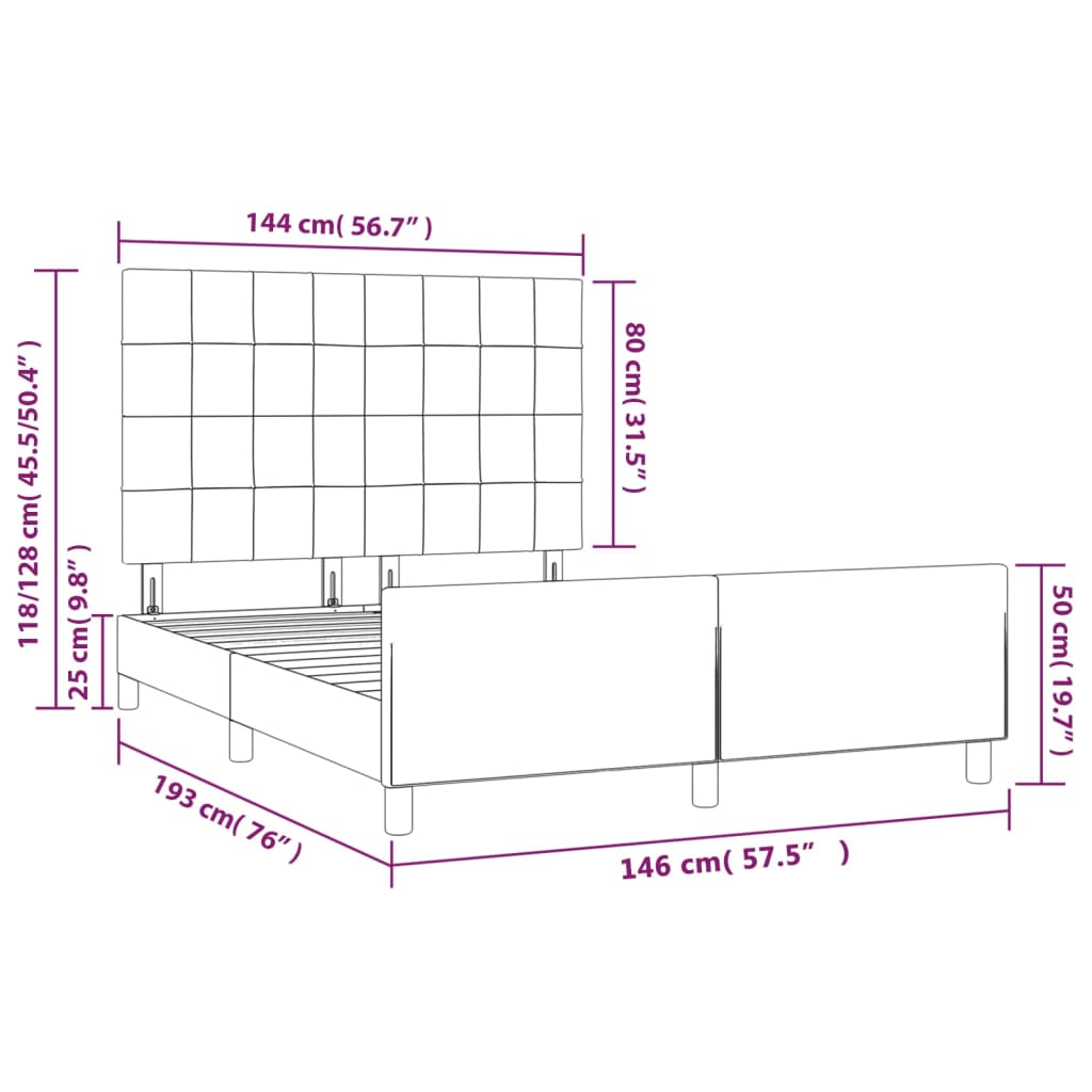 vidaXL gultas rāmis ar galvgali, tumši pelēks samts, 140x190 cm