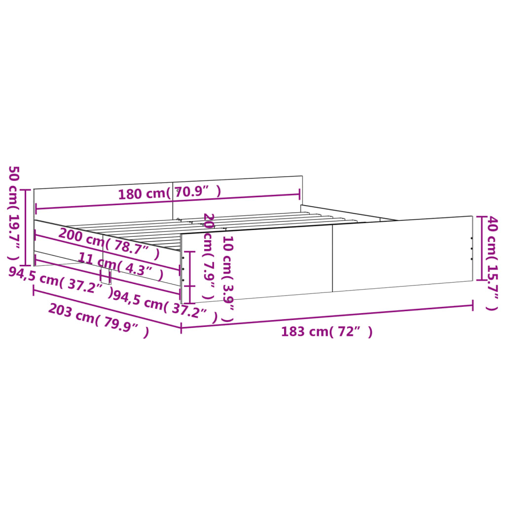 vidaXL gultas rāmis ar galvgali un kājgali, koka krāsa, 180x200 cm