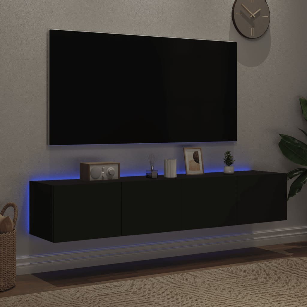 vidaXL TV plaukti ar LED lampiņām, 2 gab., melni, 80x35x31 cm