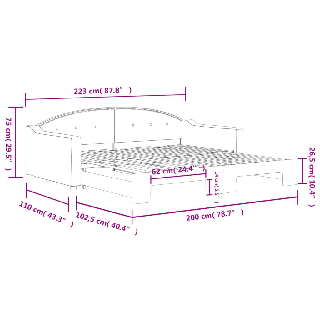 vidaXL izvelkams dīvāns, melns, 100x200 cm, audums