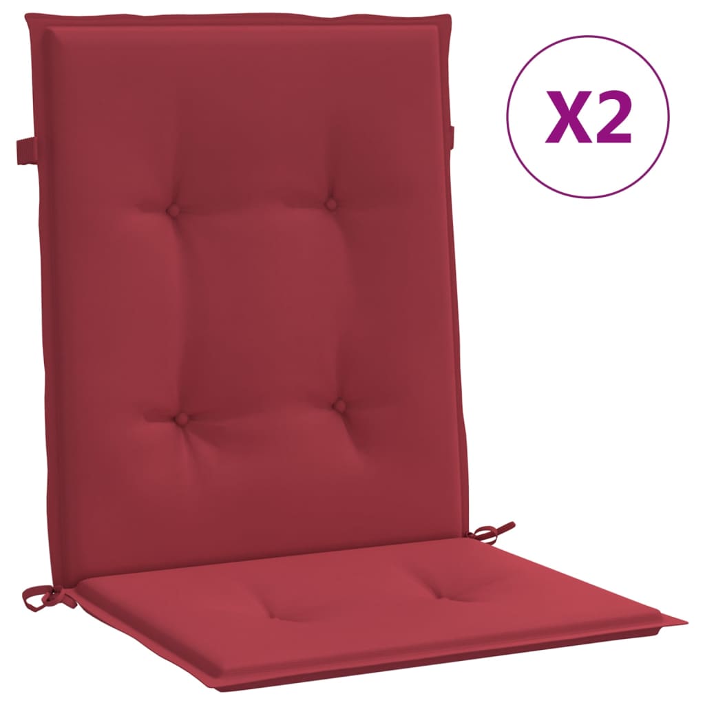 vidaXL dārza krēslu spilveni, 2 gab., vīnsarkani, 100x50x3 cm, audums
