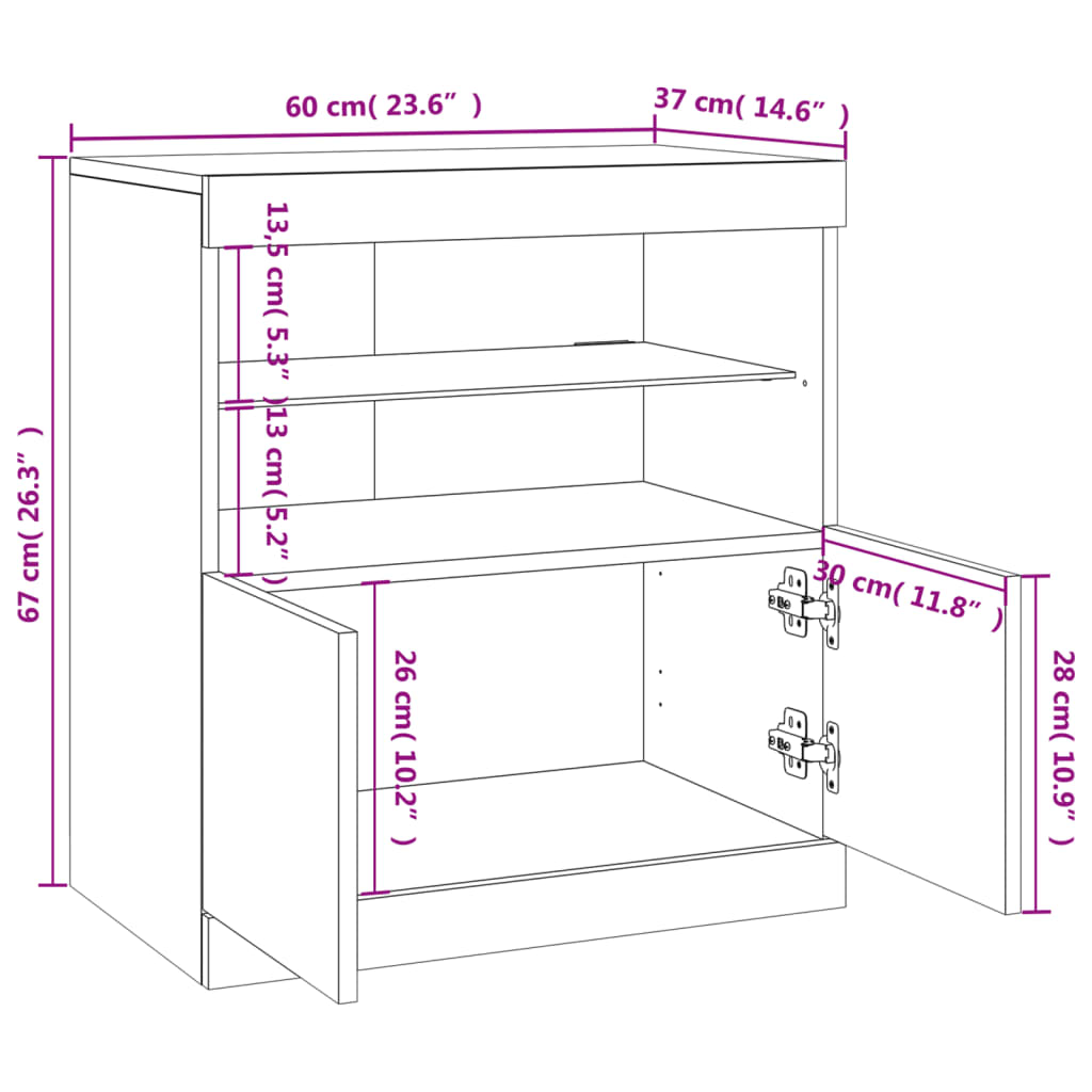 vidaXL kumode ar LED lampiņām, ozolkoka krāsa, 60x37x67 cm