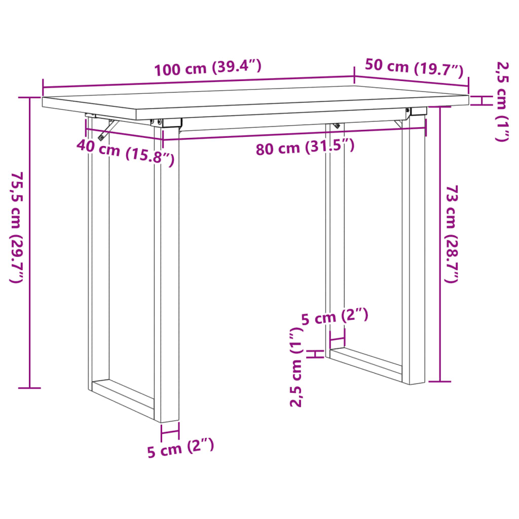 vidaXL virtuves galds, O-rāmis, 100x50x75,5 cm, priedes koks, čuguns