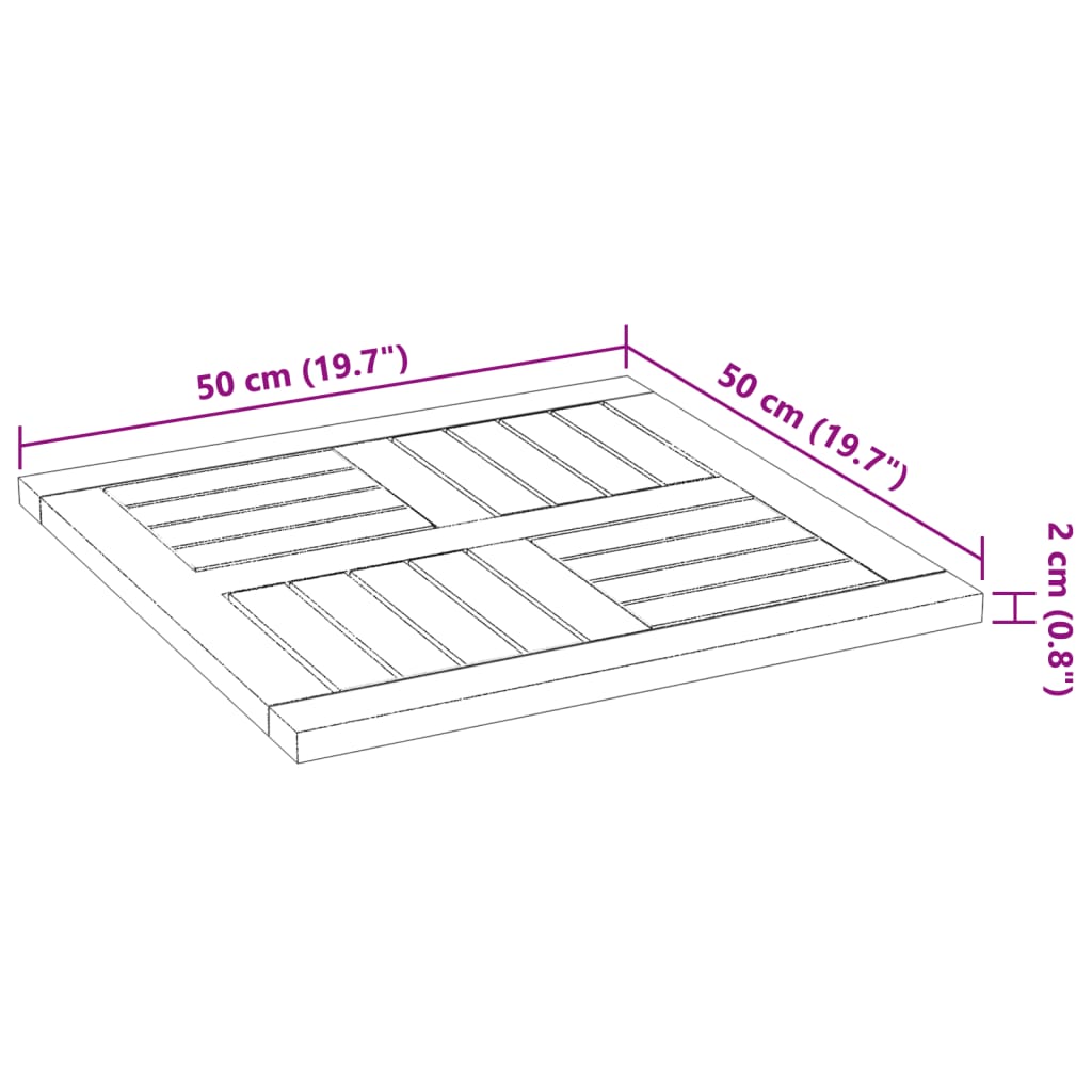 vidaXL galda virsma, 50x50x2 cm, dižskābarža koks, kvadrāta forma