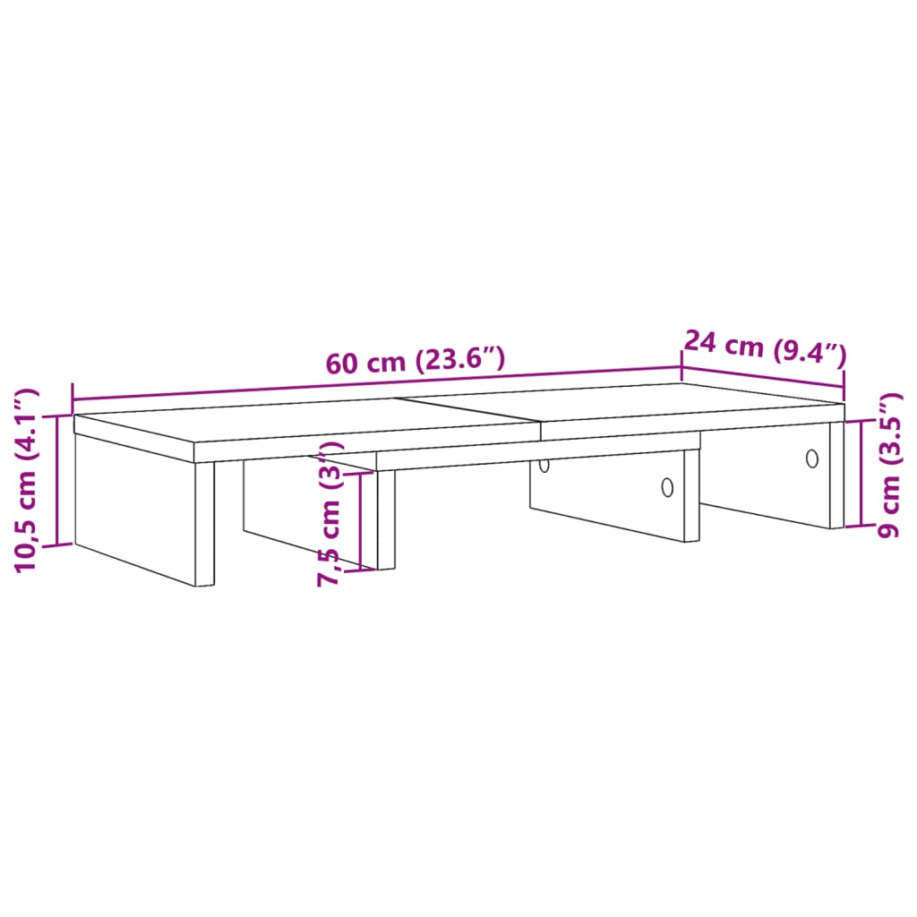 vidaXL monitora paliktnis, regulējams, koka krāsā, 60x24x10,5 cm