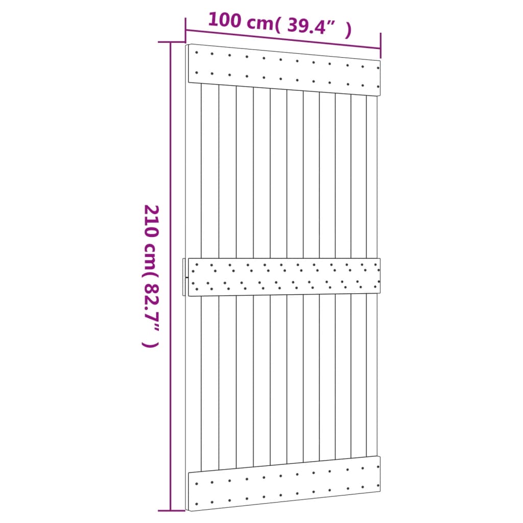 vidaXL bīdāmās durvis ar stiprinājumiem, 100x210 cm, priedes masīvkoks