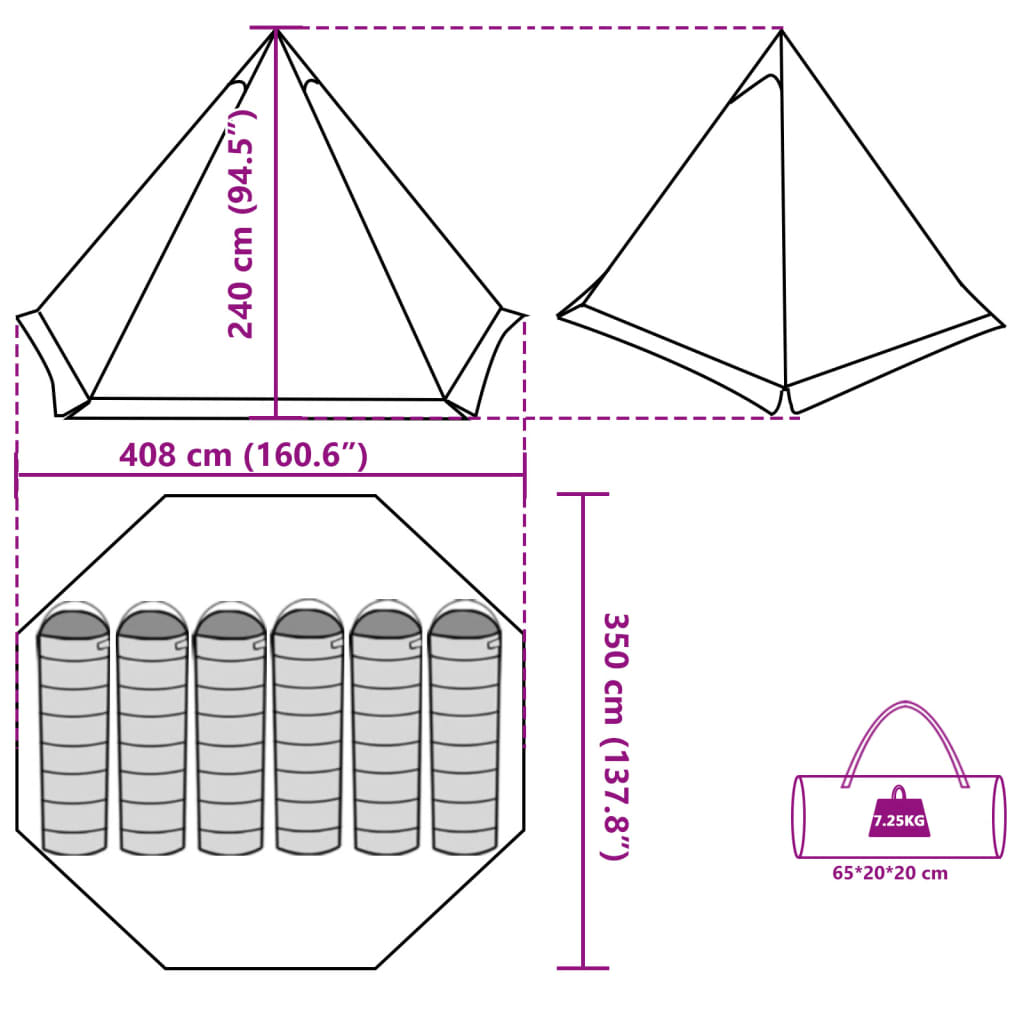 vidaXL ģimenes telts, tipi, 6 personām, zila, ūdensnecaurlaidīga