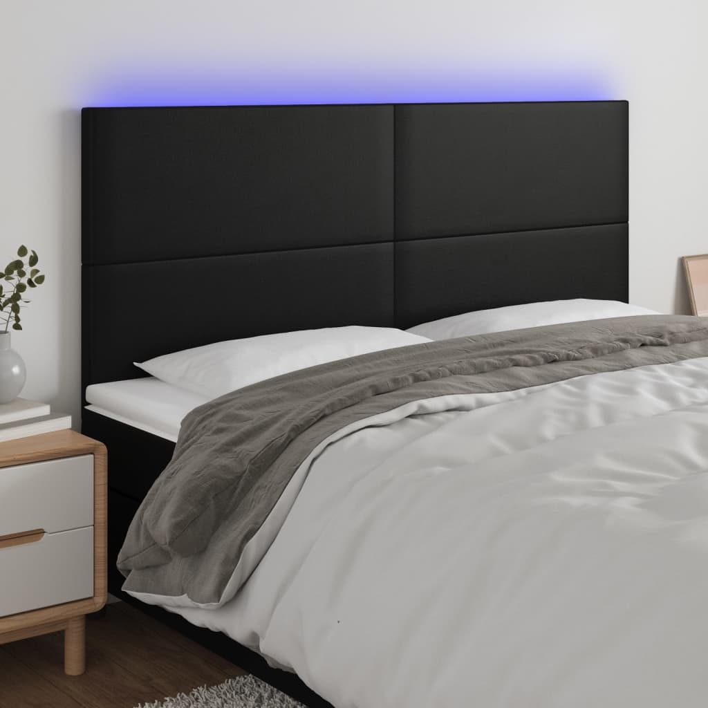 vidaXL gultas galvgalis ar LED, 180x5x118/128 cm, melns mākslīgā āda