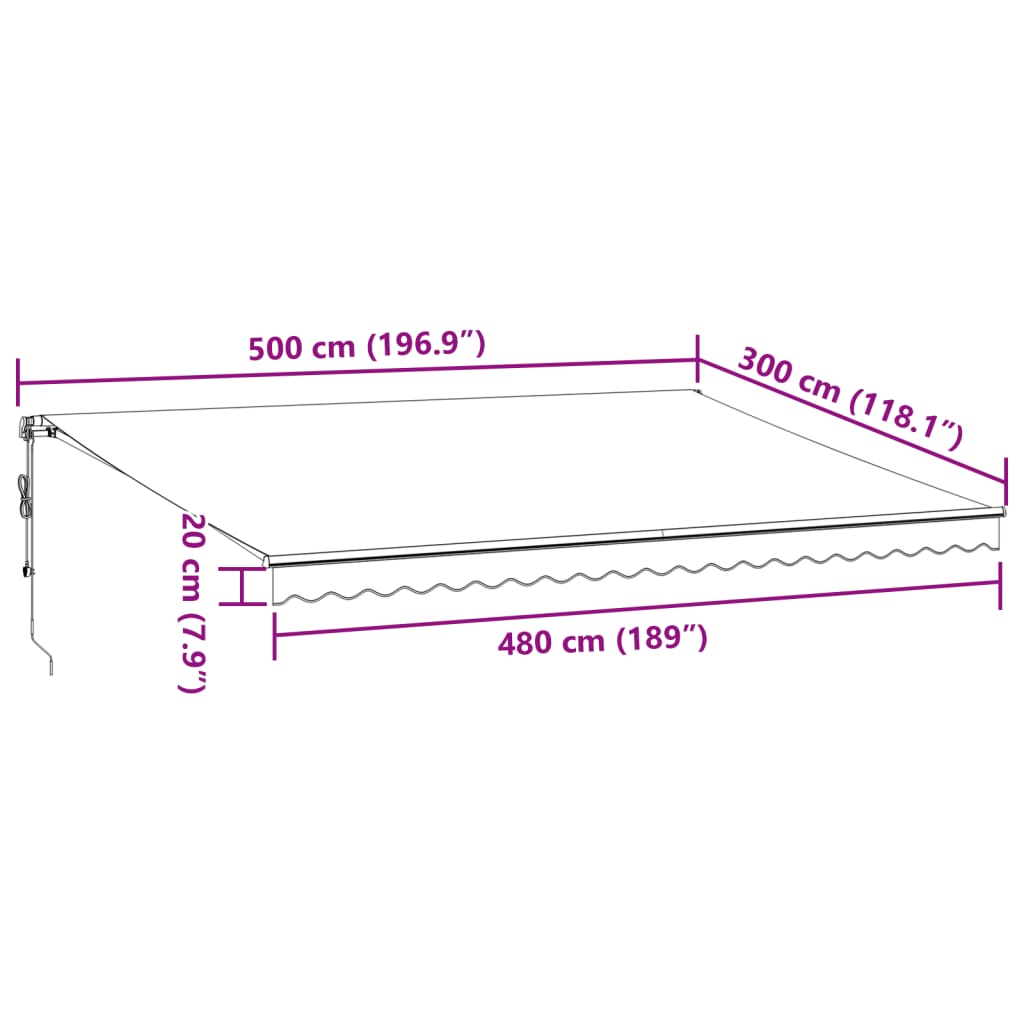 vidaXL automātiski izvelkama markīze, LED, 500x300 cm, brūns