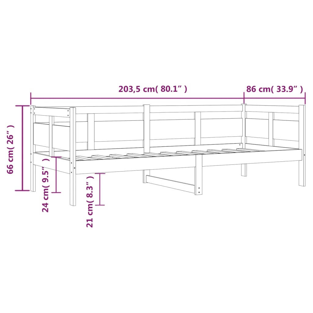 vidaXL dīvāngulta, priedes masīvkoks, 80x200 cm