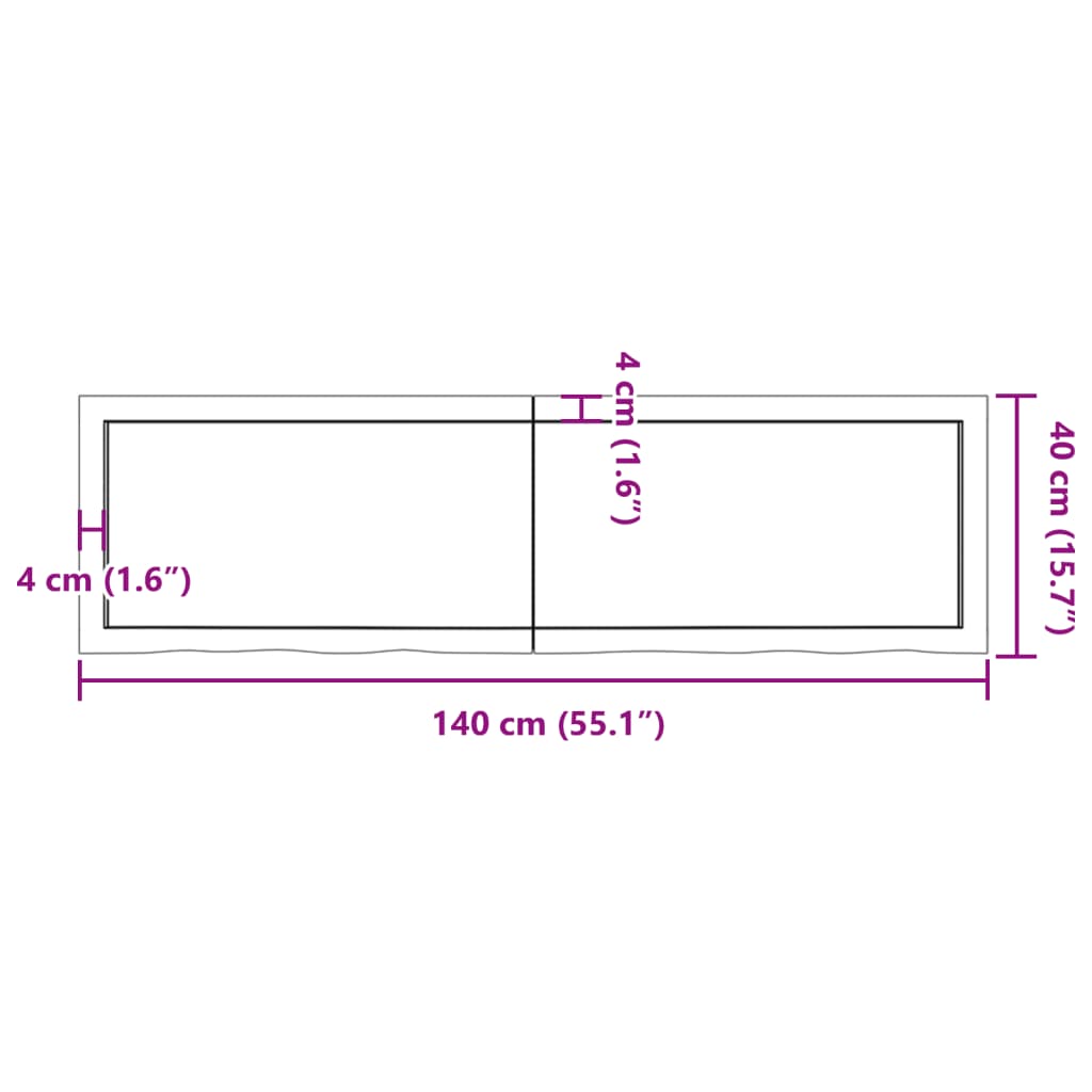 vidaXL galda virsma, 140x40x(2-4) cm, neapstrādāts ozola masīvkoks