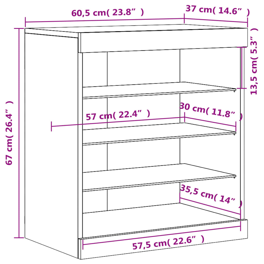 vidaXL kumode ar LED lampiņām, melna, 60,5x37x67 cm