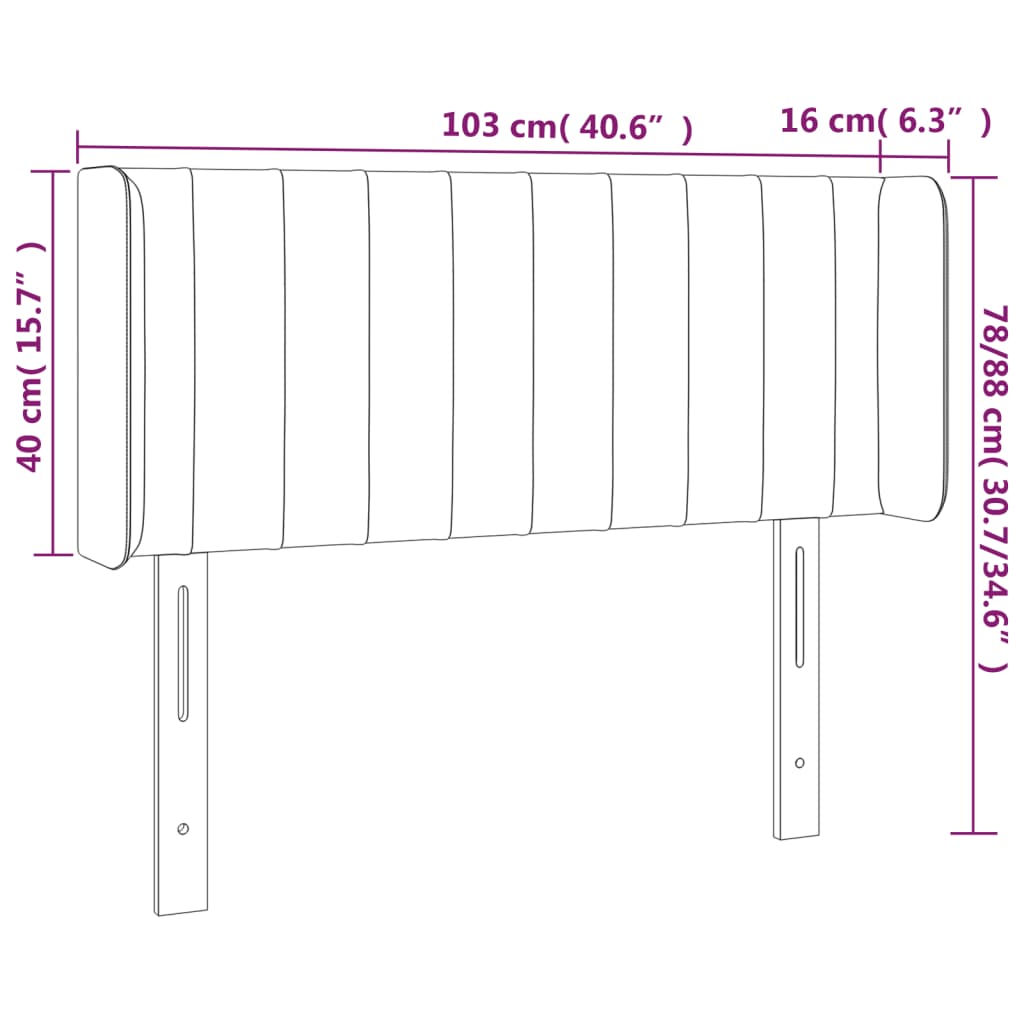 vidaXL galvgalis ar malām, melns samts, 103x16x78/88 cm