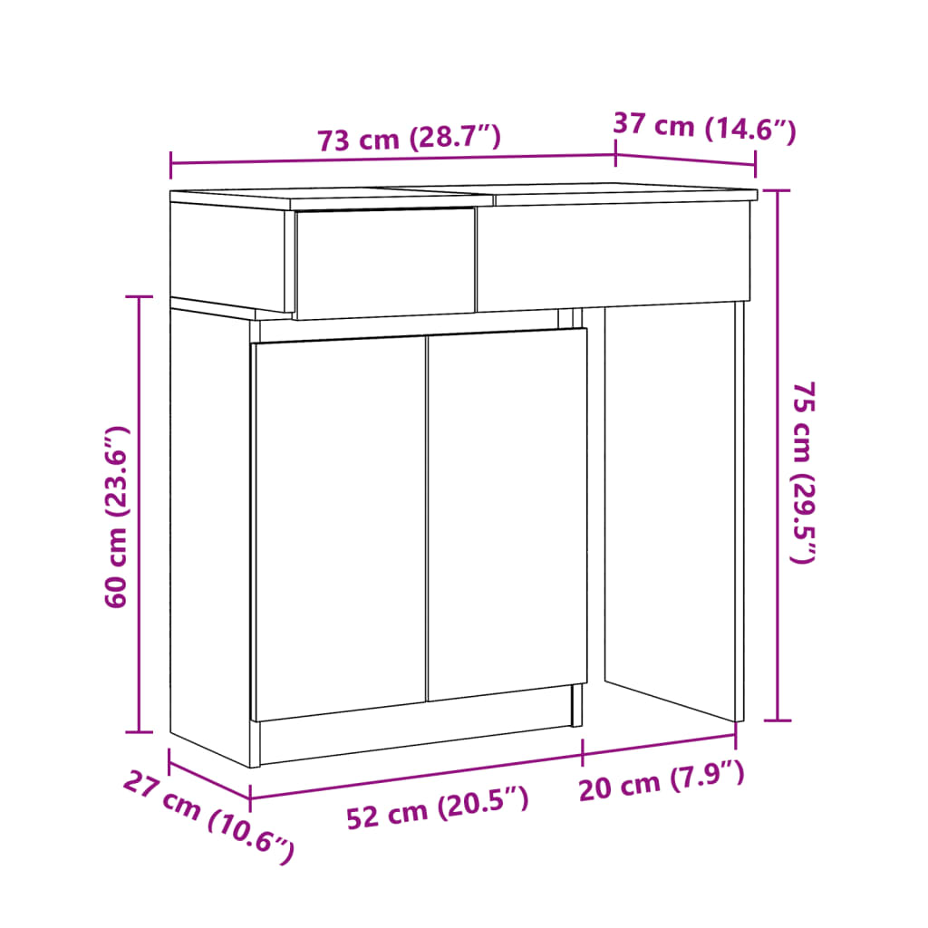 vidaXL spoguļgaldiņš ar LED, betona pelēks, 115x37x110,5 cm