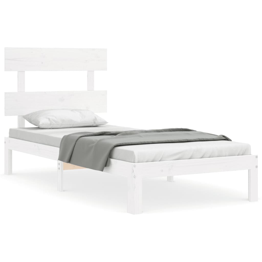 vidaXL gultas rāmis ar galvgali, 100x200 cm, masīvkoks, balts