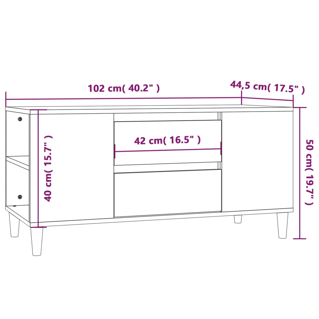 vidaXL TV skapītis, ozolkoka krāsa, 102x44,5x50 cm, inženierijas koks