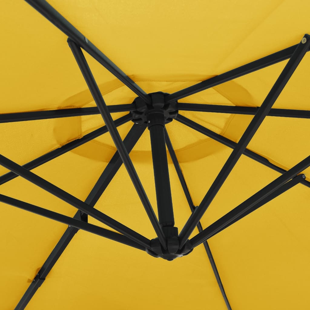 vidaXL pie sienas stiprināms saulessargs ar LED, dzeltens, 290 cm